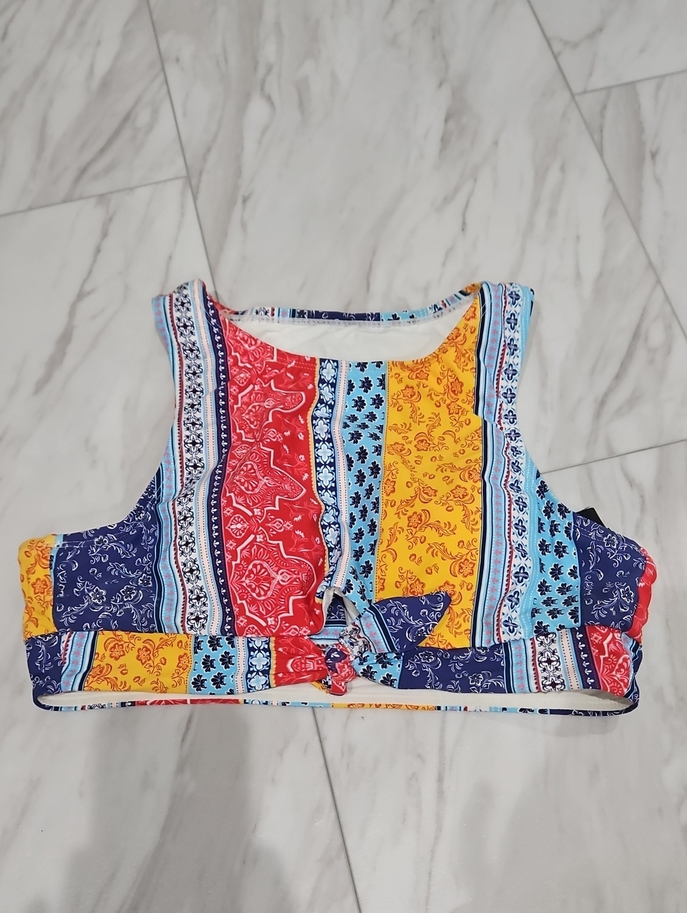 Colorblock Bandana Print Swim Top